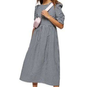 NWT Navy Topshop Gingham Cross Back Smock Midi Dress US 6 PETITE / UK 10 PETITE